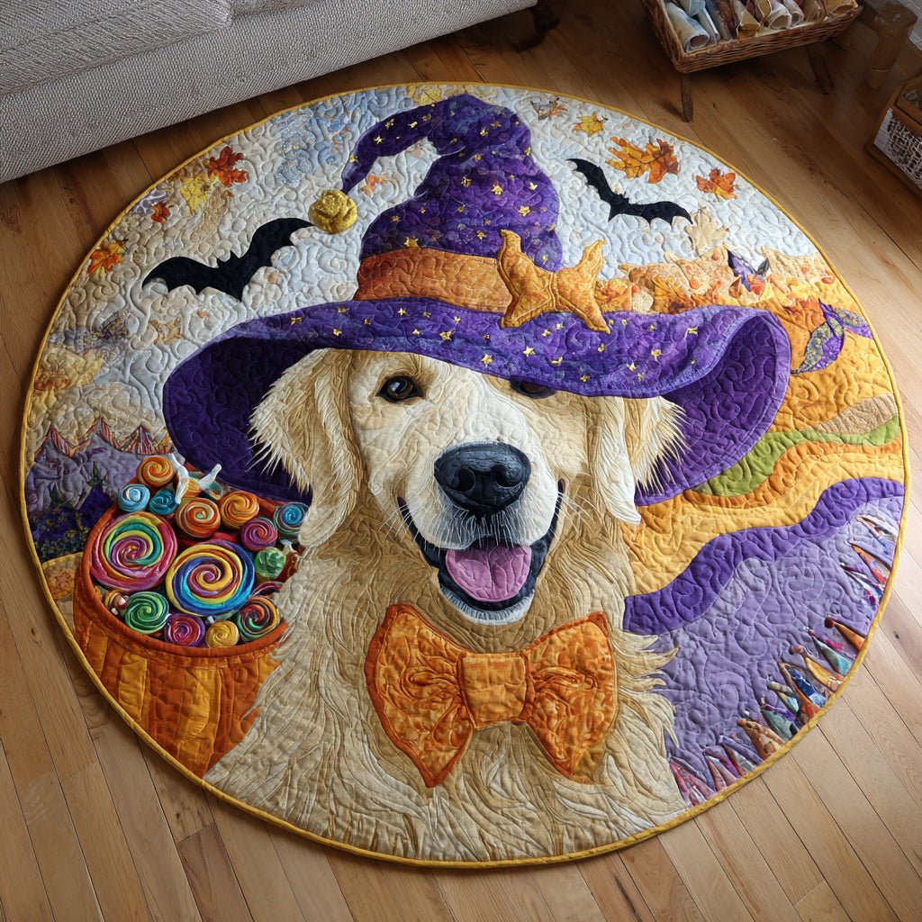 Golden Retriever Spells Round Mat Rug - washable non-slip printed rug