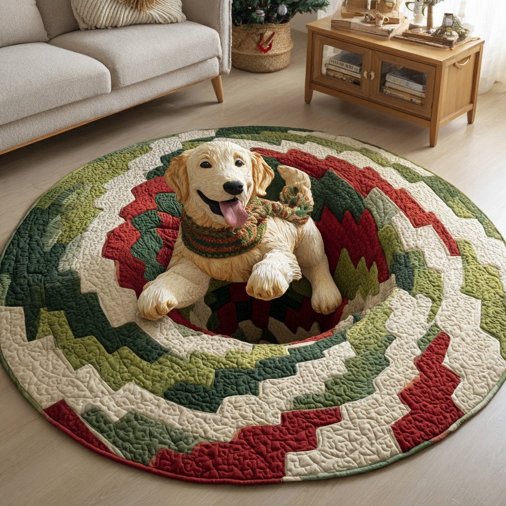Golden Retriever Spiral Round Mat Rug - washable non-slip printed rug