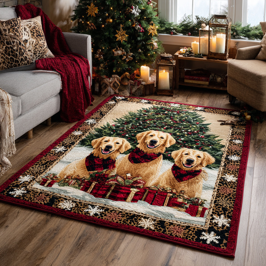 Golden Retriever Trio area rug in a living room