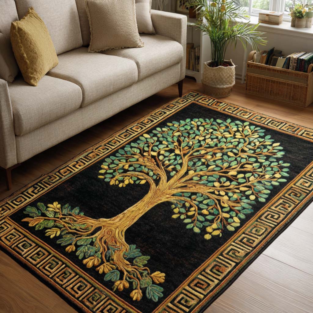 Golden Roots area rug in a living room