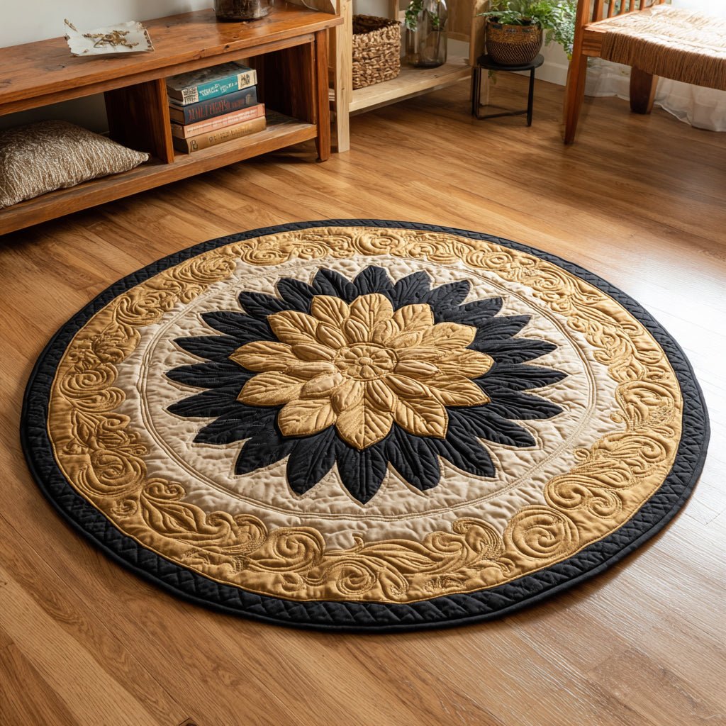 Golden Rose Round Mat Rug - washable non-slip printed rug