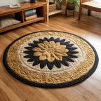 Golden Rose Round Mat Rug - washable non-slip printed rug