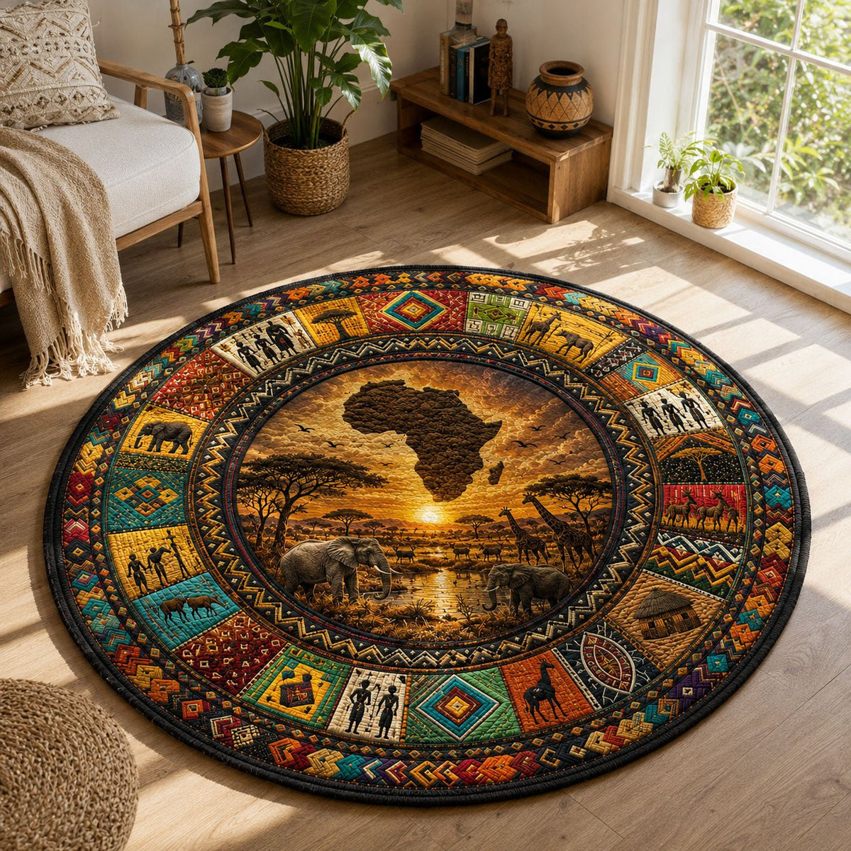 Golden Safari Legacy Round Mat Rug - washable non-slip printed rug