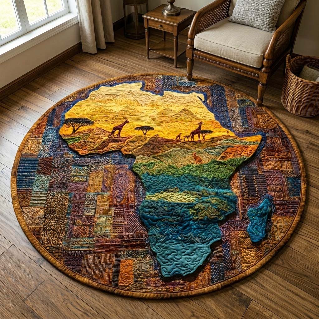 Golden Savannah Round Mat Rug - washable non-slip printed rug