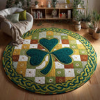 Golden Shamrock Round Mat Rug - washable non-slip printed rug