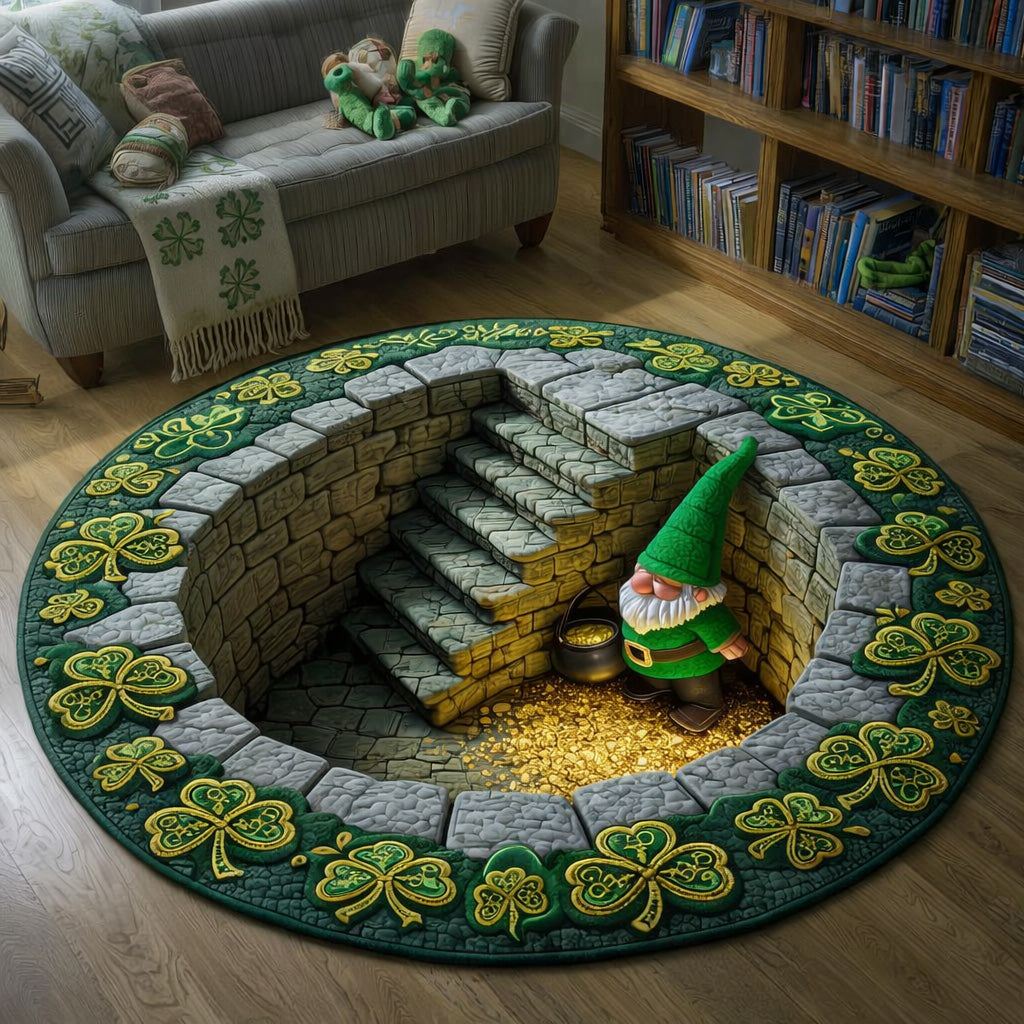 Golden Shamrock Steps Round Mat Rug