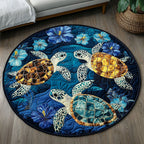 Golden Shell Serenity Round Mat Rug - washable non-slip printed rug
