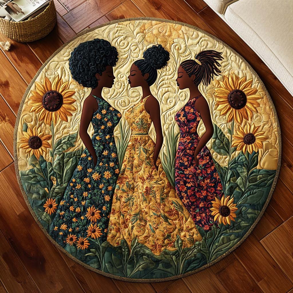 Golden Sisterhood Round Mat Rug - washable non-slip printed rug