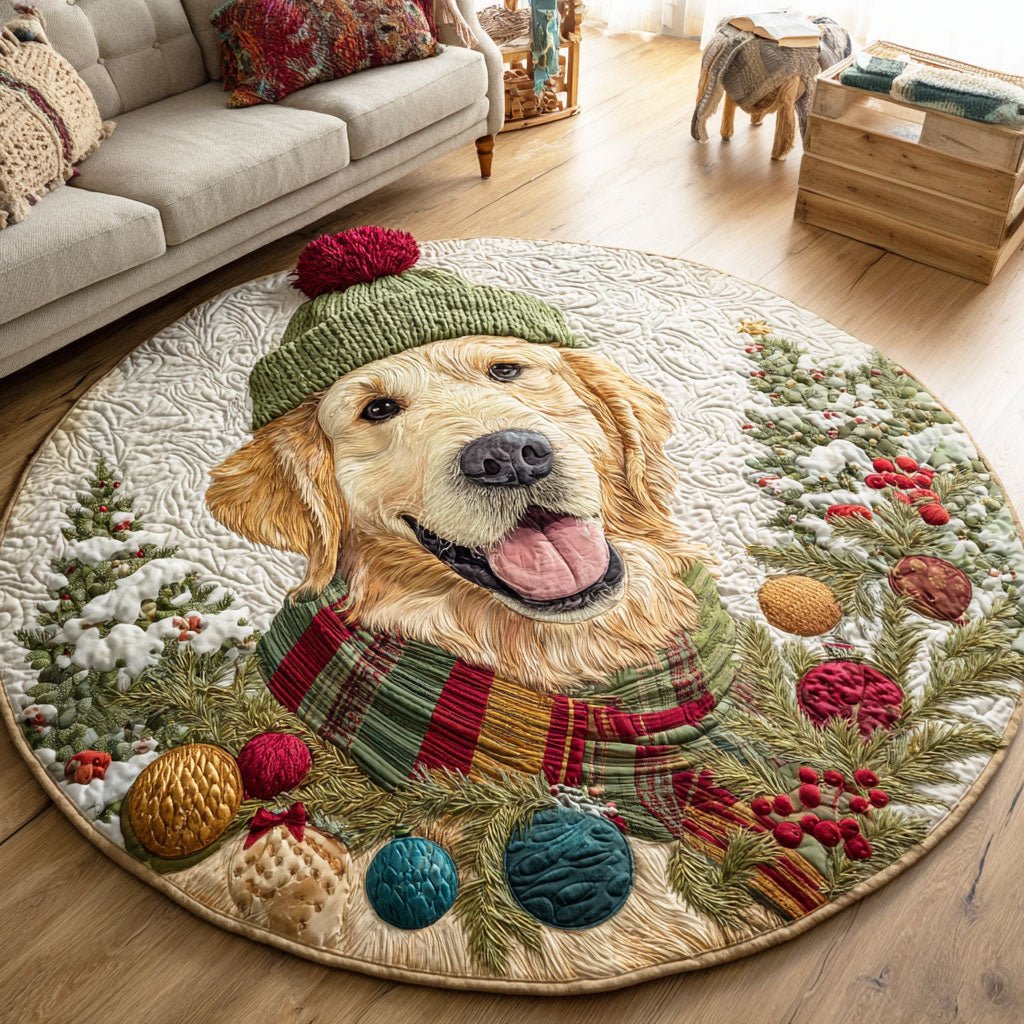 Golden Sleigh Round Mat Rug - washable non-slip printed rug