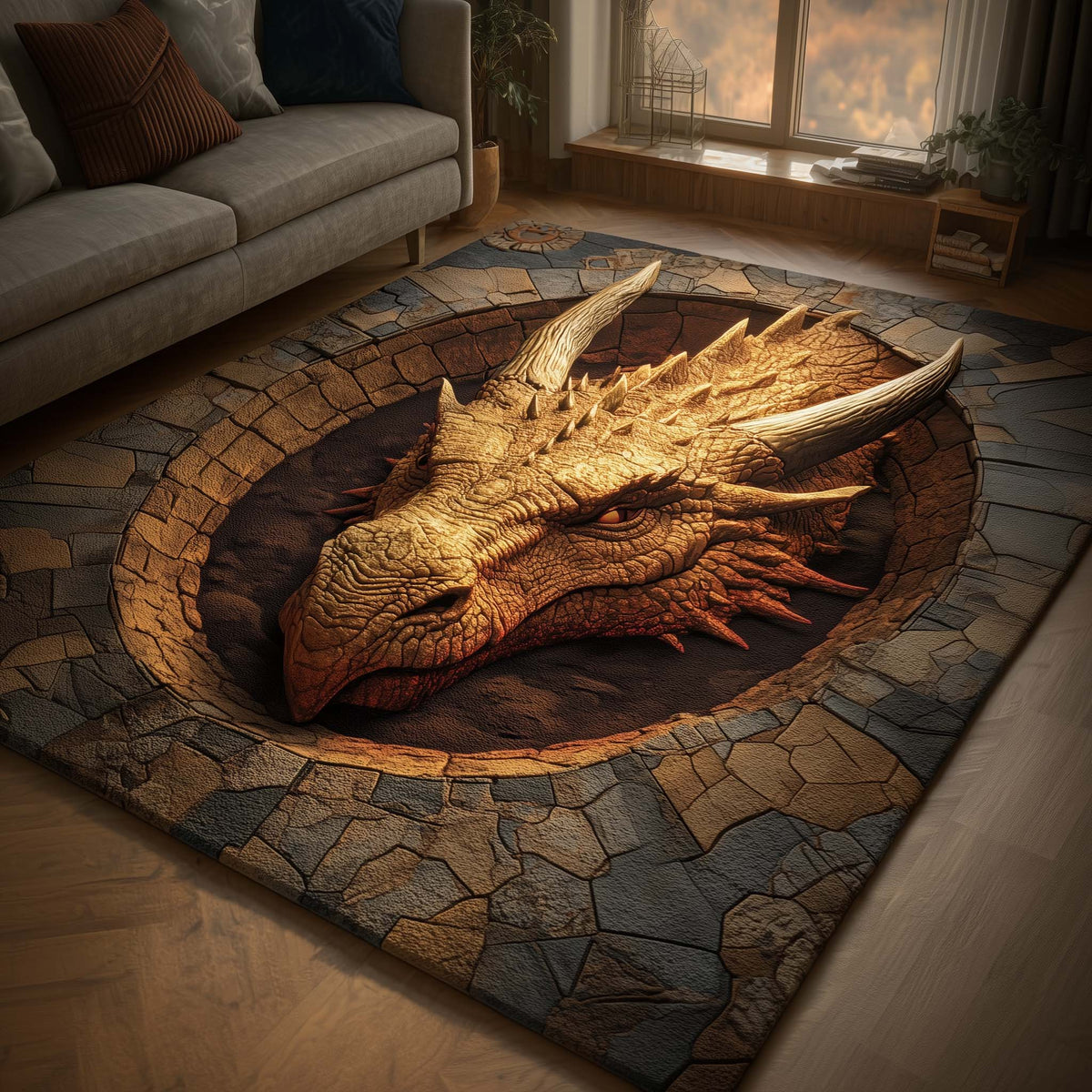 Golden Slumber area rug in a living room