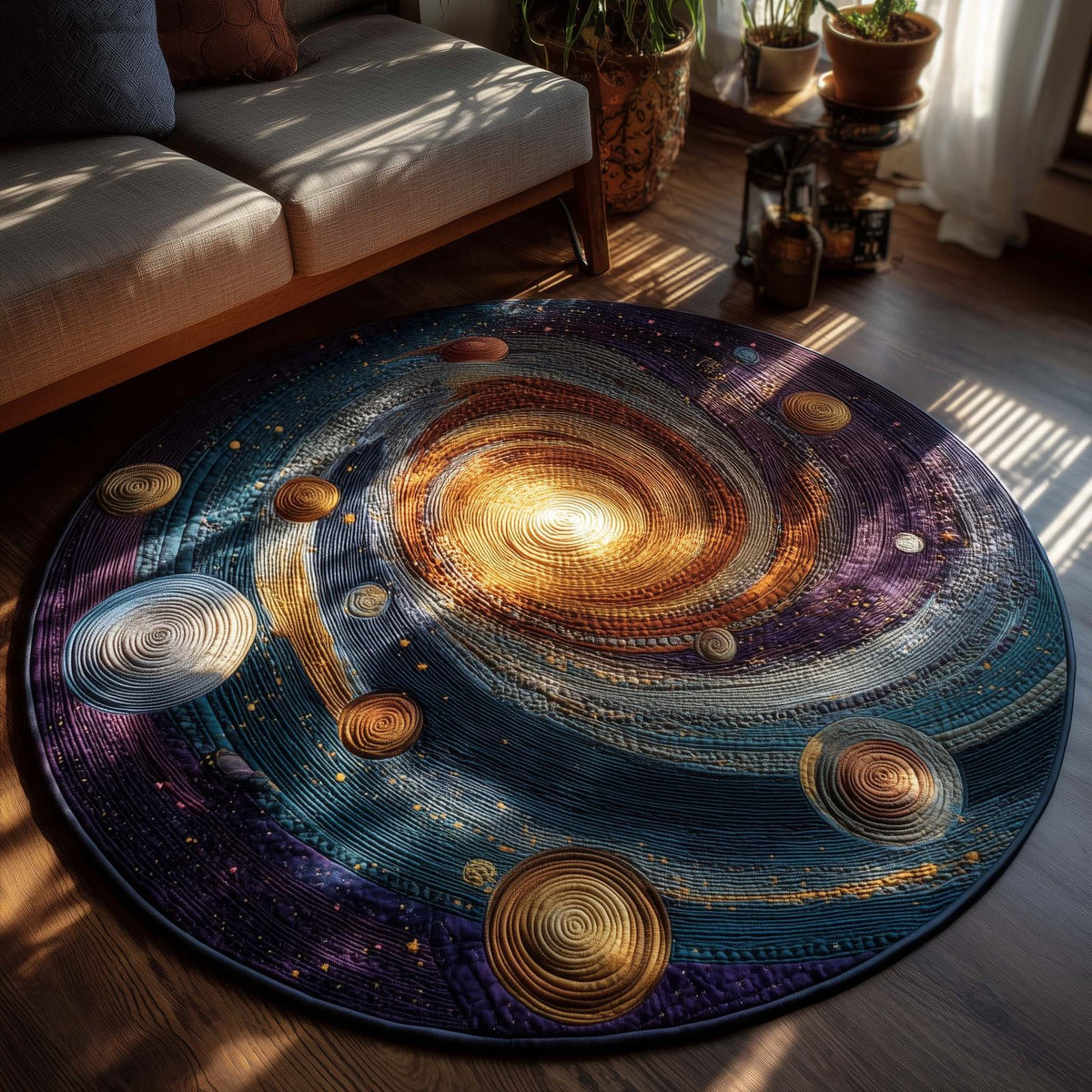 Golden Spiral Galaxy Round Mat Rug - washable non-slip printed rug