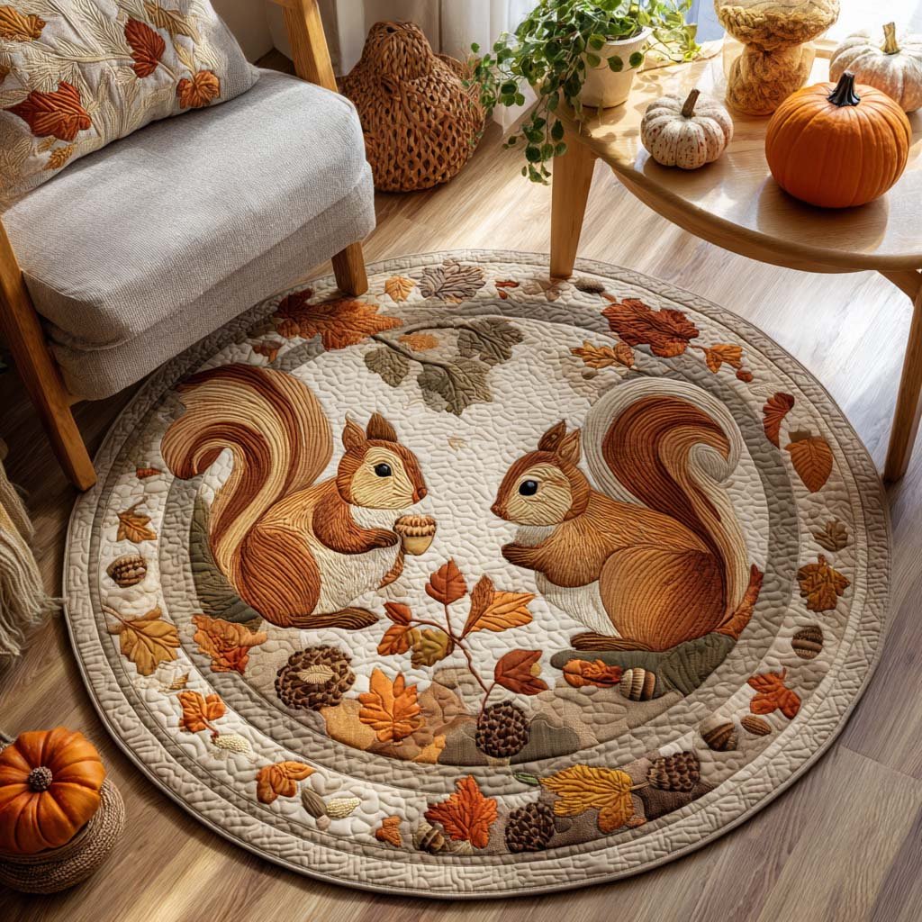 Golden Squirrel Round Mat Rug - washable non-slip printed rug