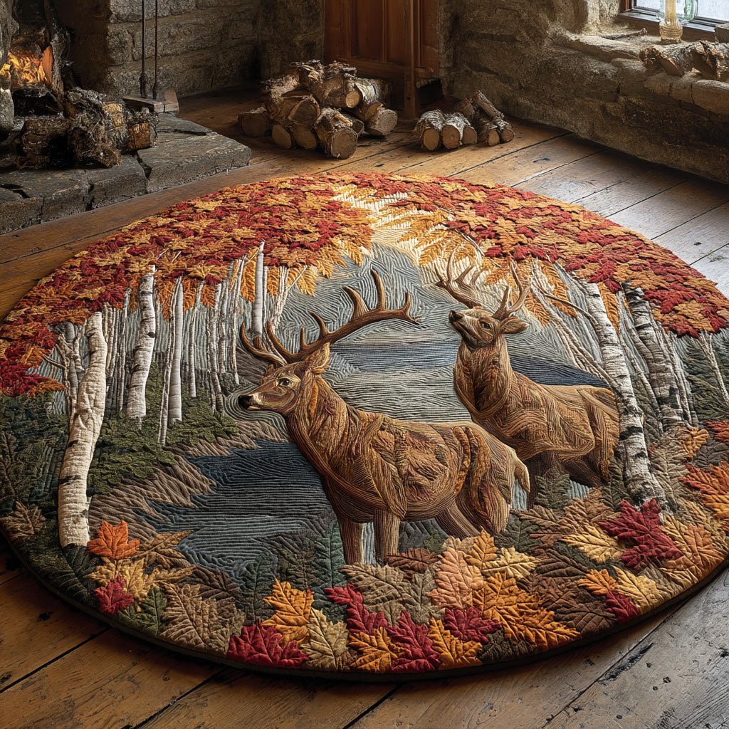 Golden Stag Round Mat Rug - washable non-slip printed rug