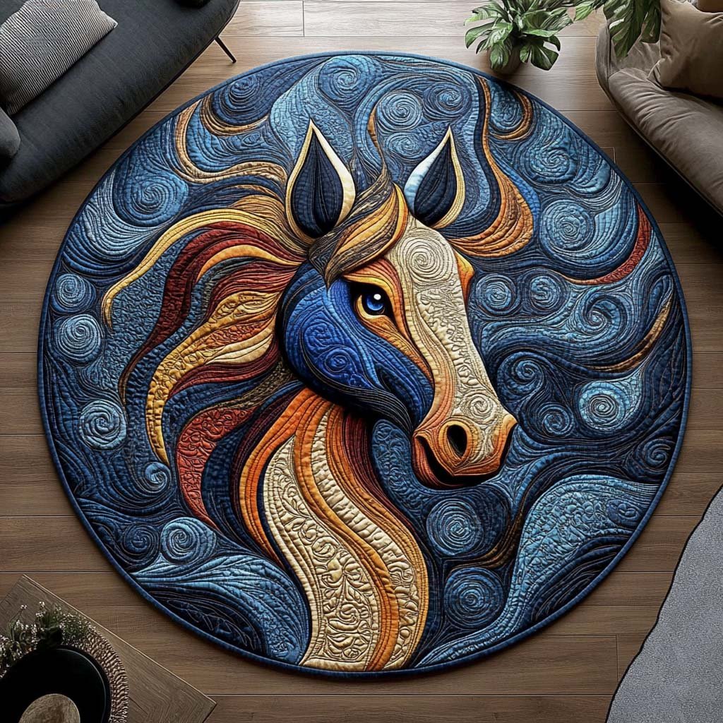 Golden Stallion Round Mat Rug - washable non-slip printed rug