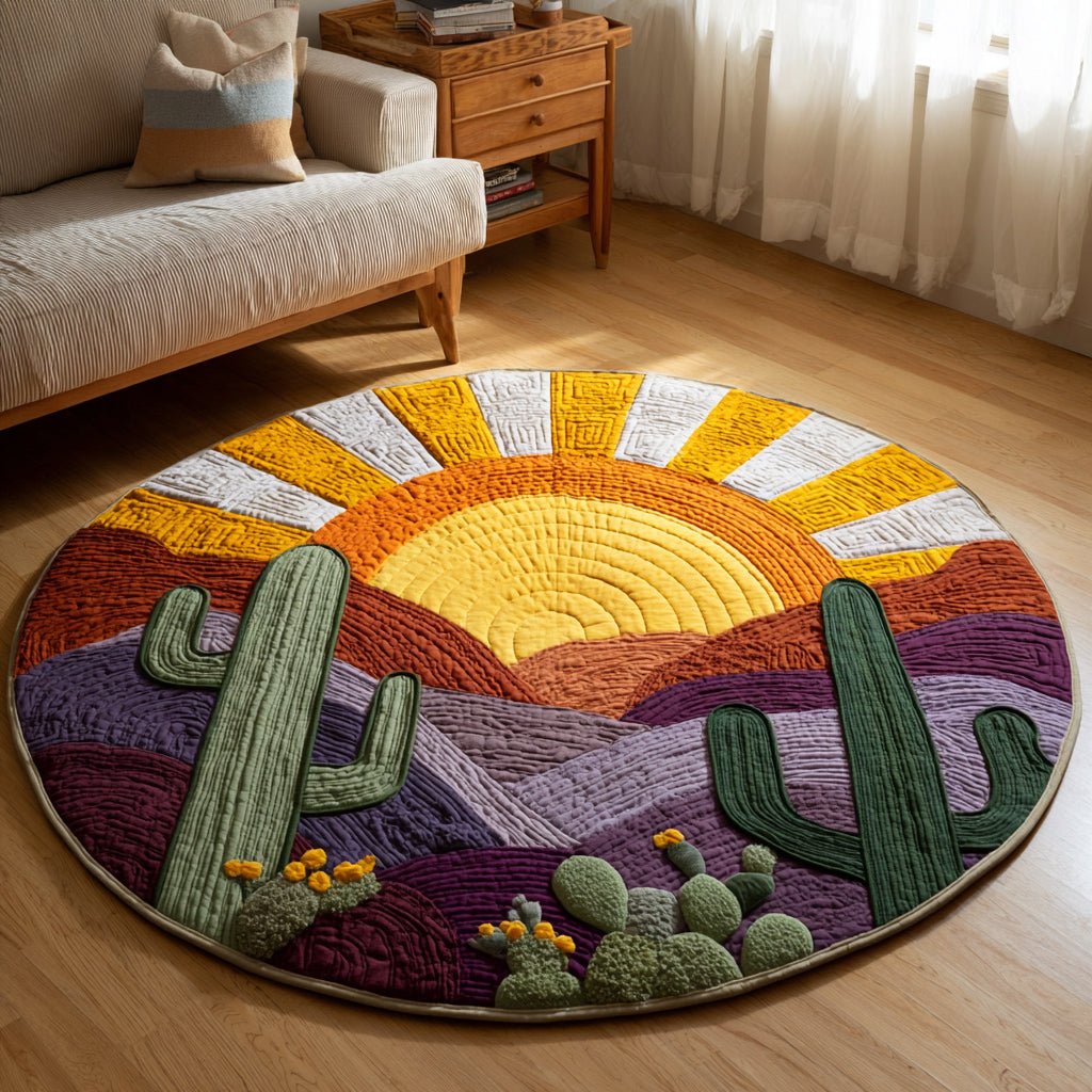 Golden Sun Desert Round Mat Rug - washable non-slip printed rug
