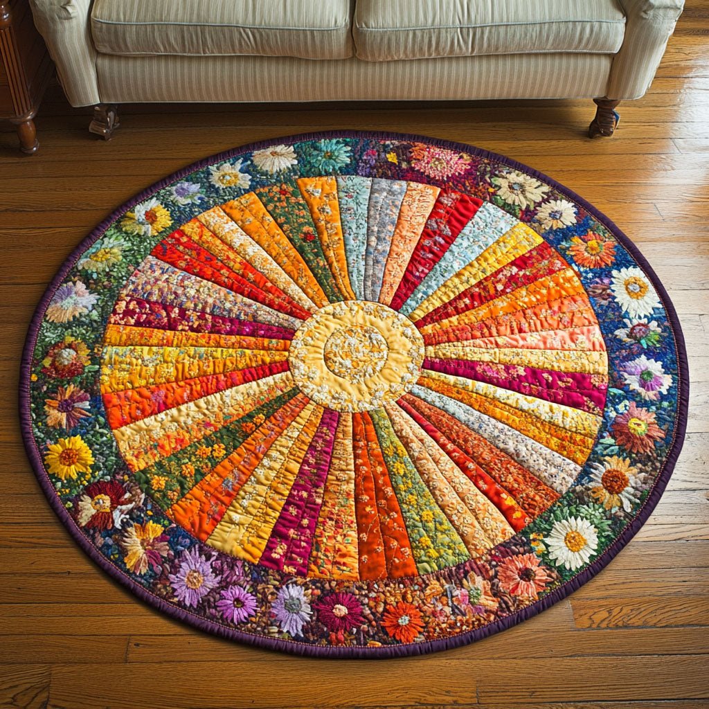 Golden Sun Round Mat Rug - washable non-slip printed rug