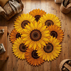 Golden Sunflower Custom Shape Area Rug - Nature Design | Die-Cut Non-Slip Rug - washable non-slip printed rug