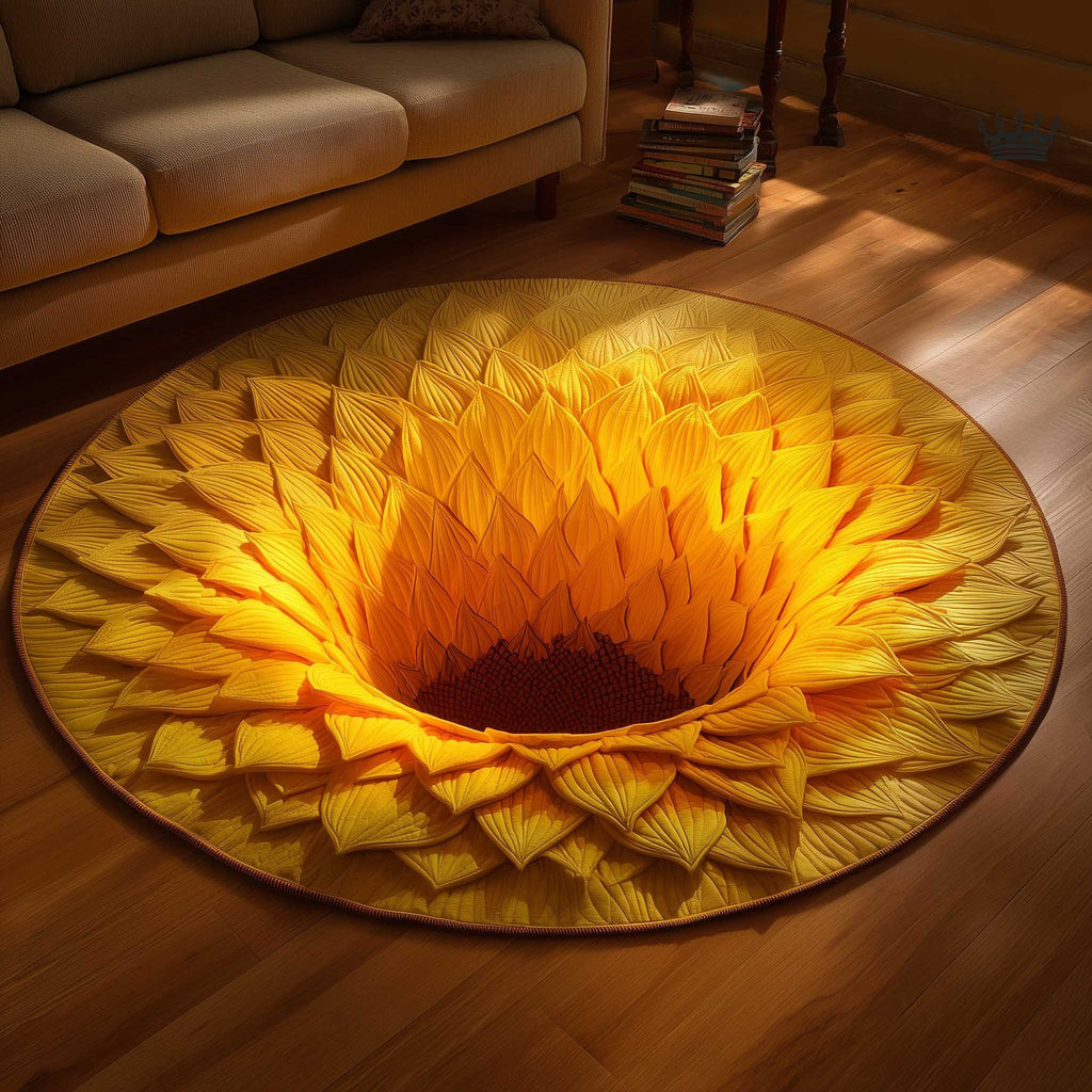 Golden Sunflower Round Mat Rug - Nature Design | Serene Home Decor