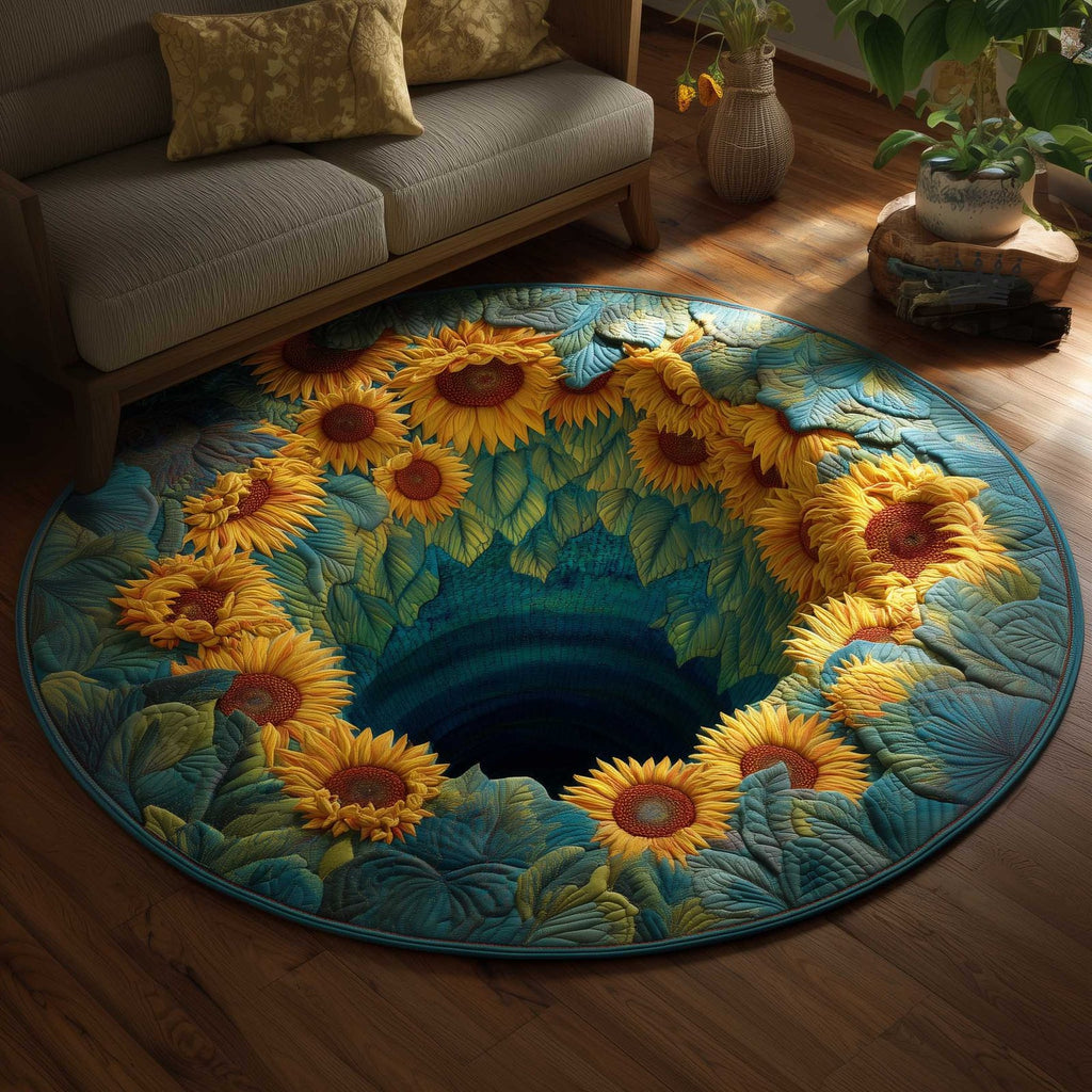 Golden Sunflower Round Mat Rug - Nature Design | Serene Home Decor