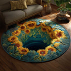 Golden Sunflower Round Mat Rug - Nature Design | Serene Home Decor