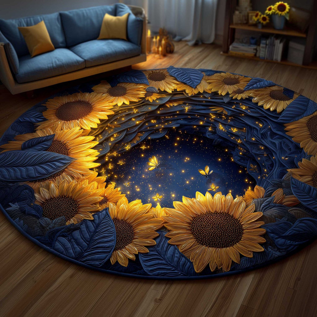 Golden Sunflower Round Mat Rug - Nature Design | Serene Home Decor