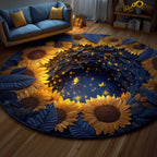 Golden Sunflower Round Mat Rug - washable non-slip printed rug