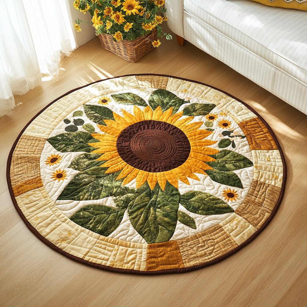 Golden Sunflower Round Mat Rug - Nature Design | Serene Home Decor
