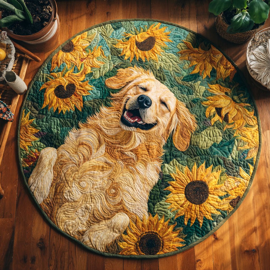 Golden Sunflower Round Mat Rug - Nature Design | Serene Home Decor