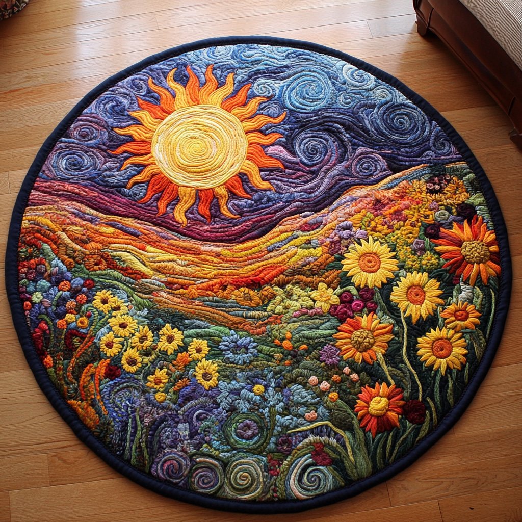 Golden Sunflower Round Mat Rug - Nature Design | Serene Home Decor