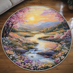 Golden Sunset River Round Mat Rug - washable non-slip printed rug