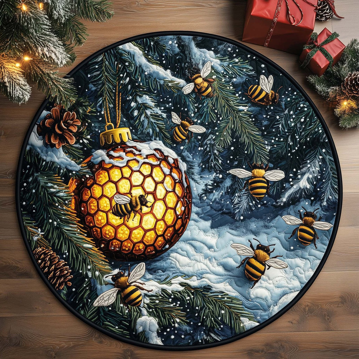 Golden Swirl Round Mat Rug - washable non-slip printed rug