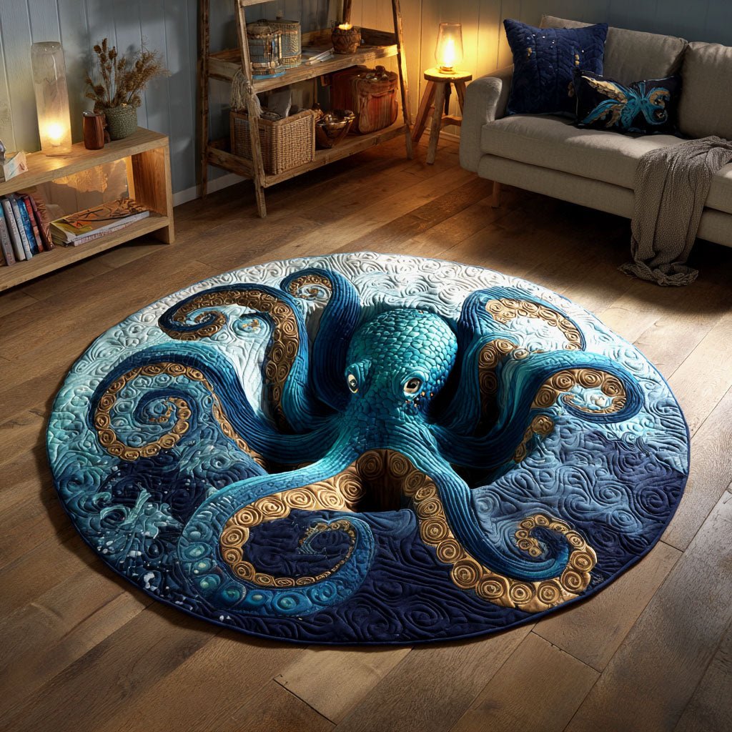 Golden Tentacles Round Mat Rug - washable non-slip printed rug