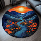 Golden Valley Round Mat Rug - washable non-slip printed rug