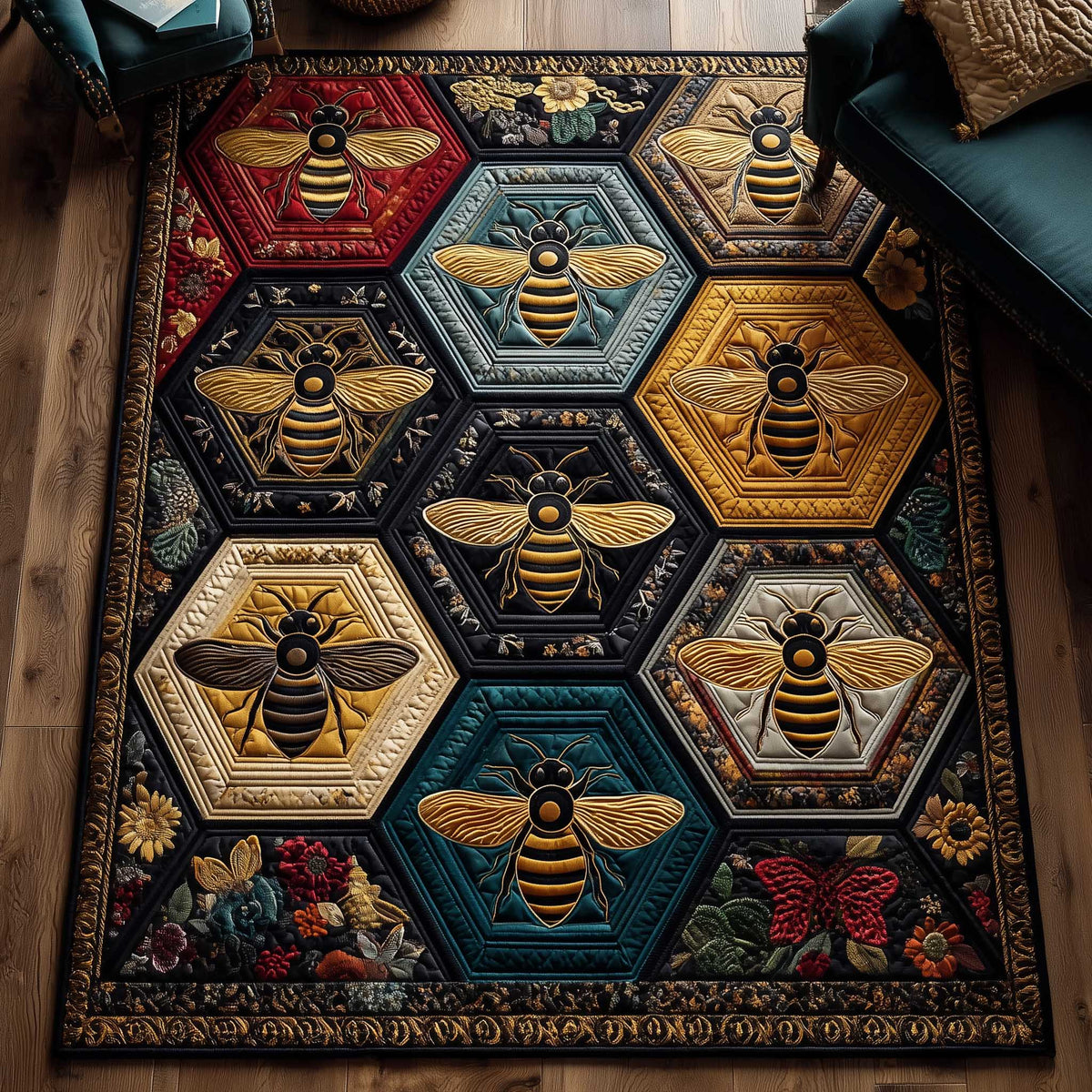 Golden Wing area rug in a living room