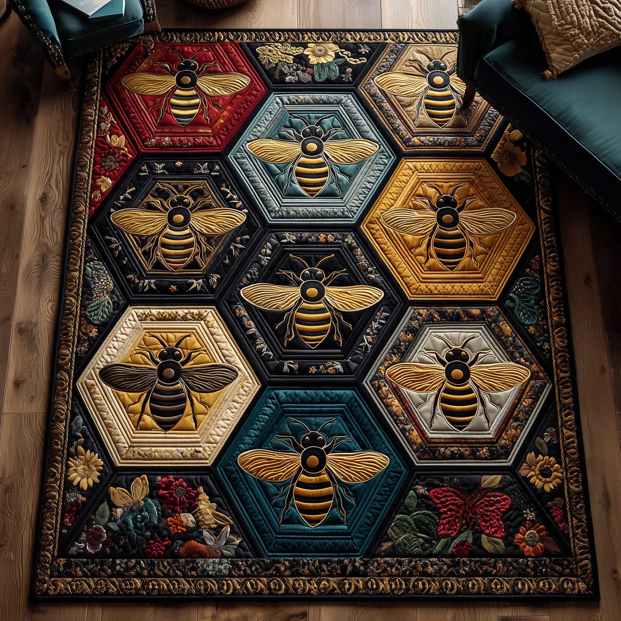 Golden Wing area rug in a living room