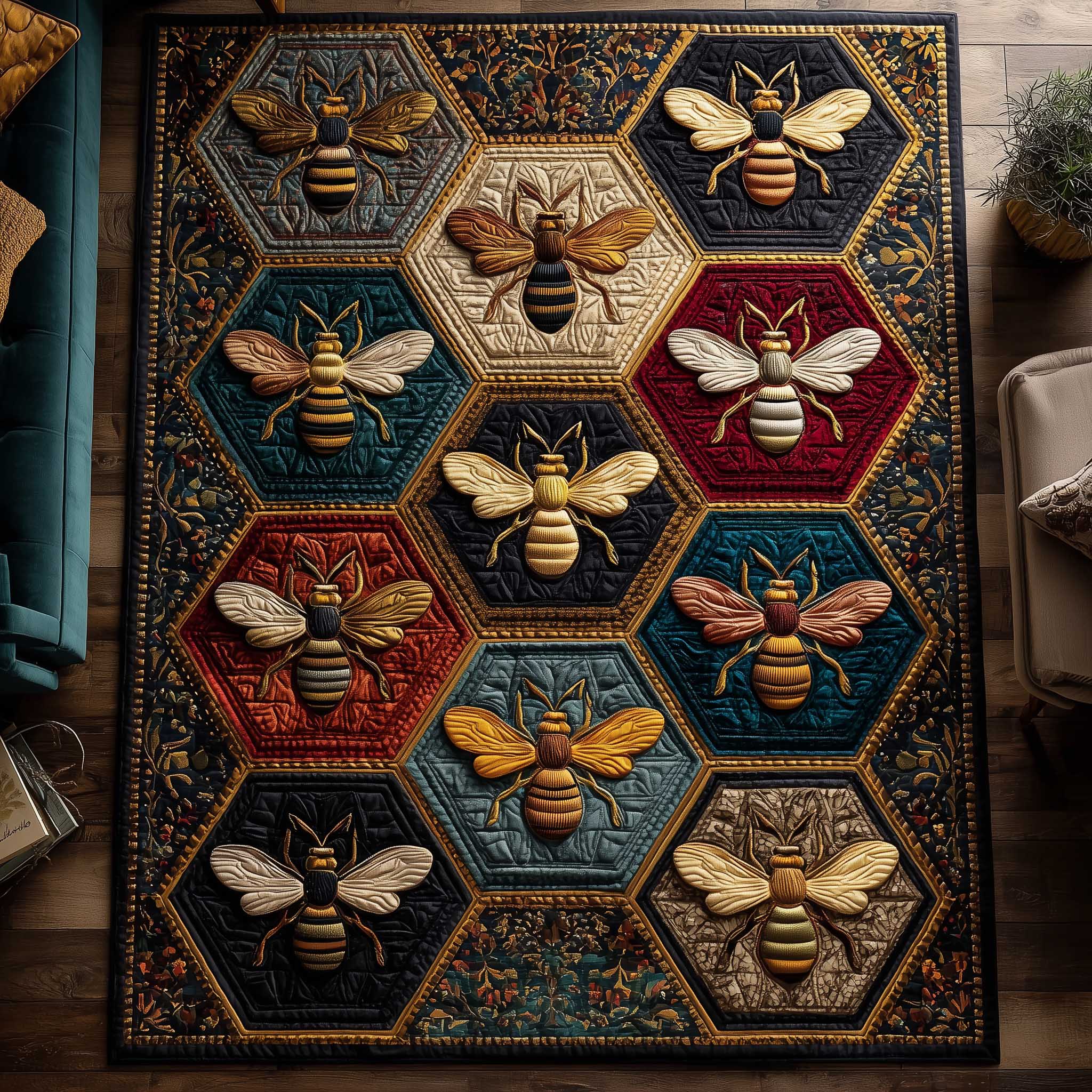 Golden Wing area rug in a living room