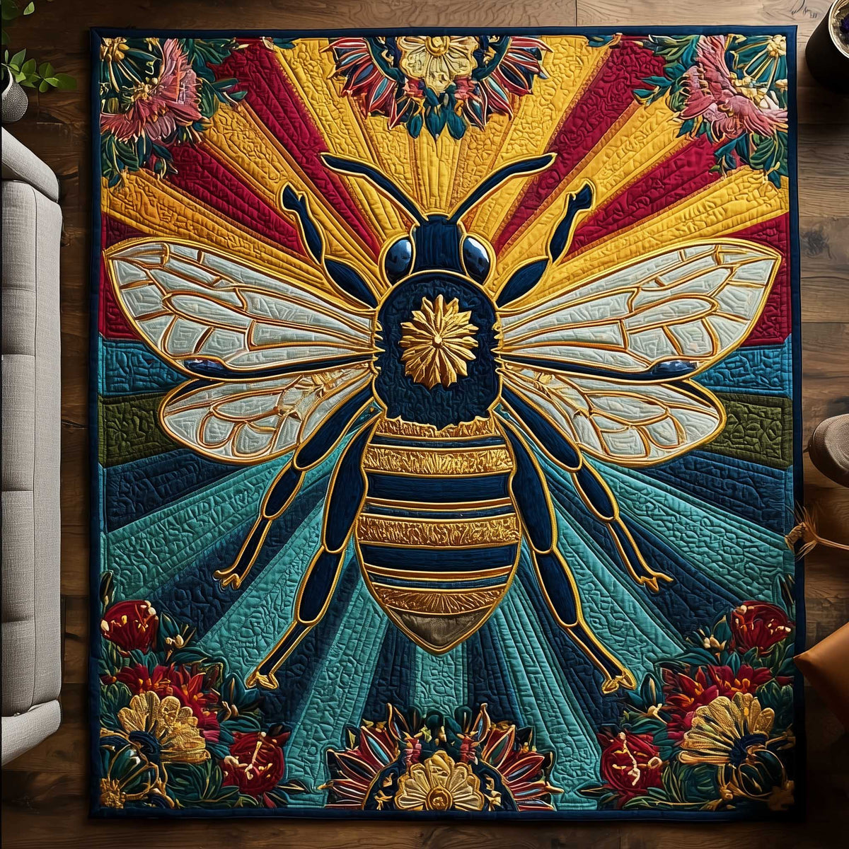 Golden Wing area rug in a living room