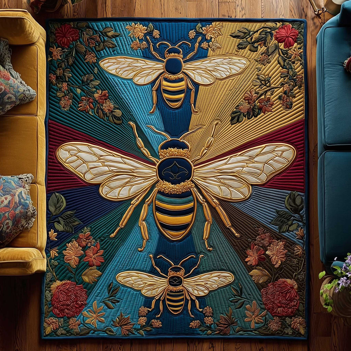 Golden Wing area rug in a living room
