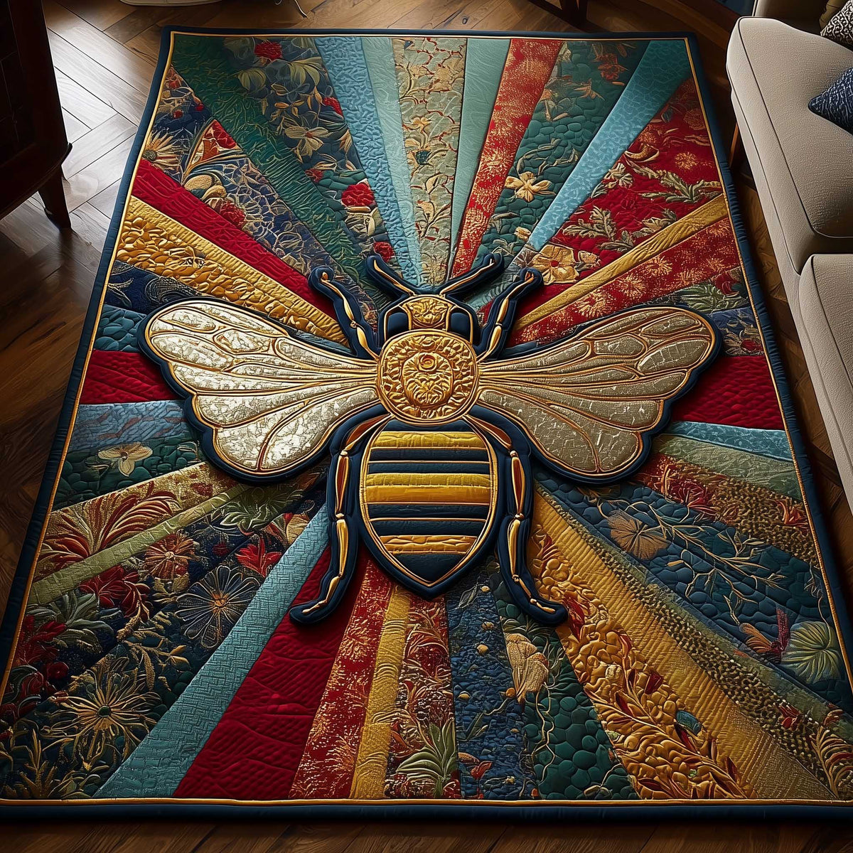 Golden Wing area rug in a living room