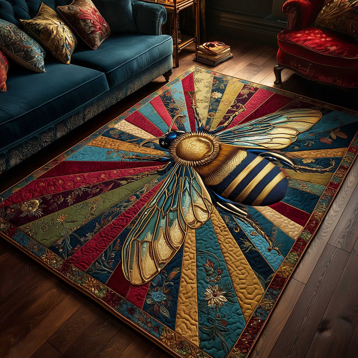Golden Wing area rug in a living room