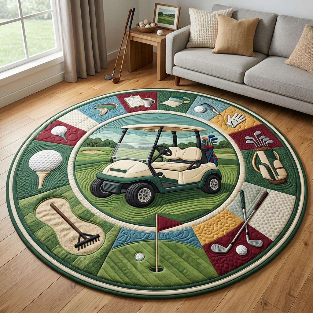 Golf Cart Round Mat Rug - washable non-slip printed rug