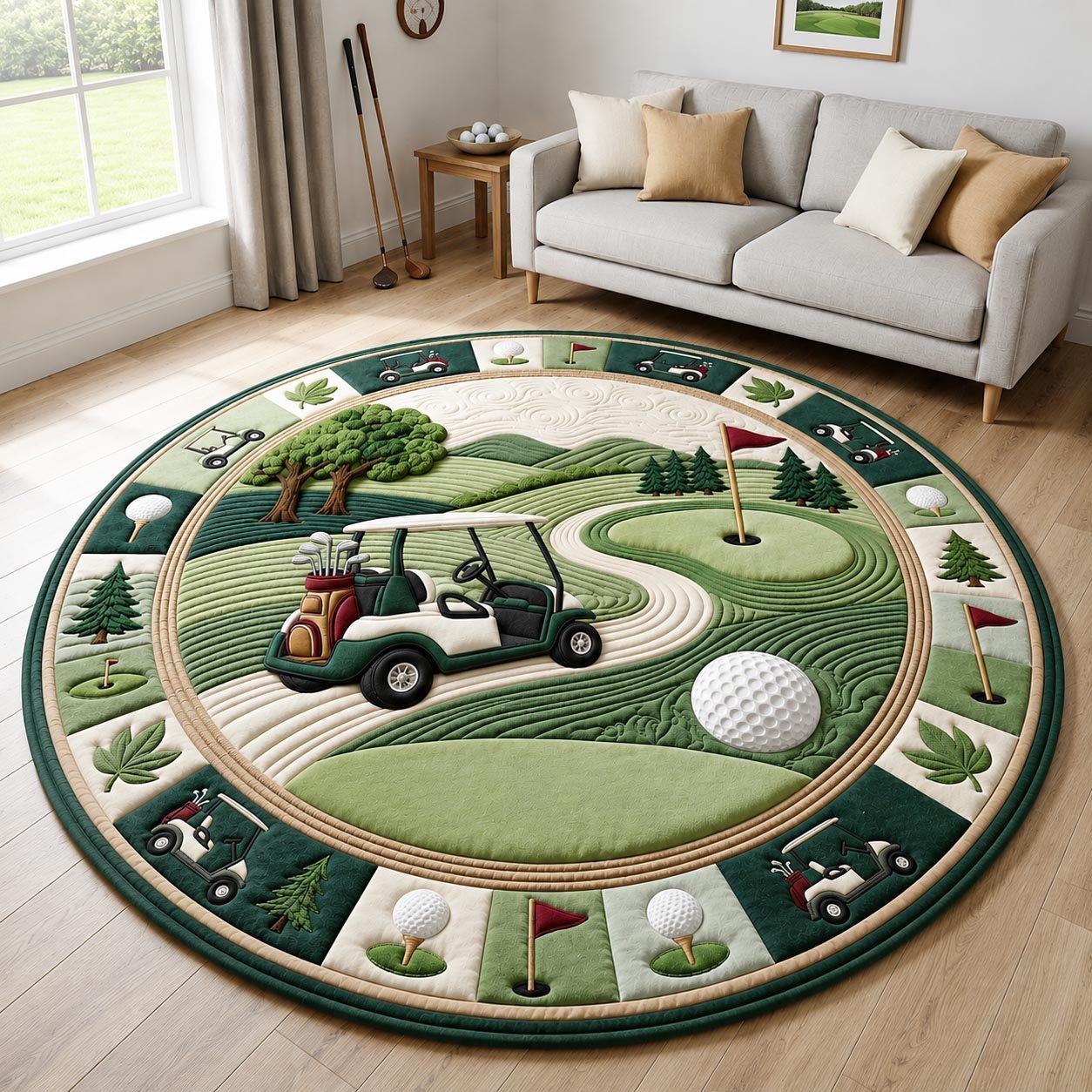 Golf Course Round Mat Rug - Nature Design | Serene Home Decor