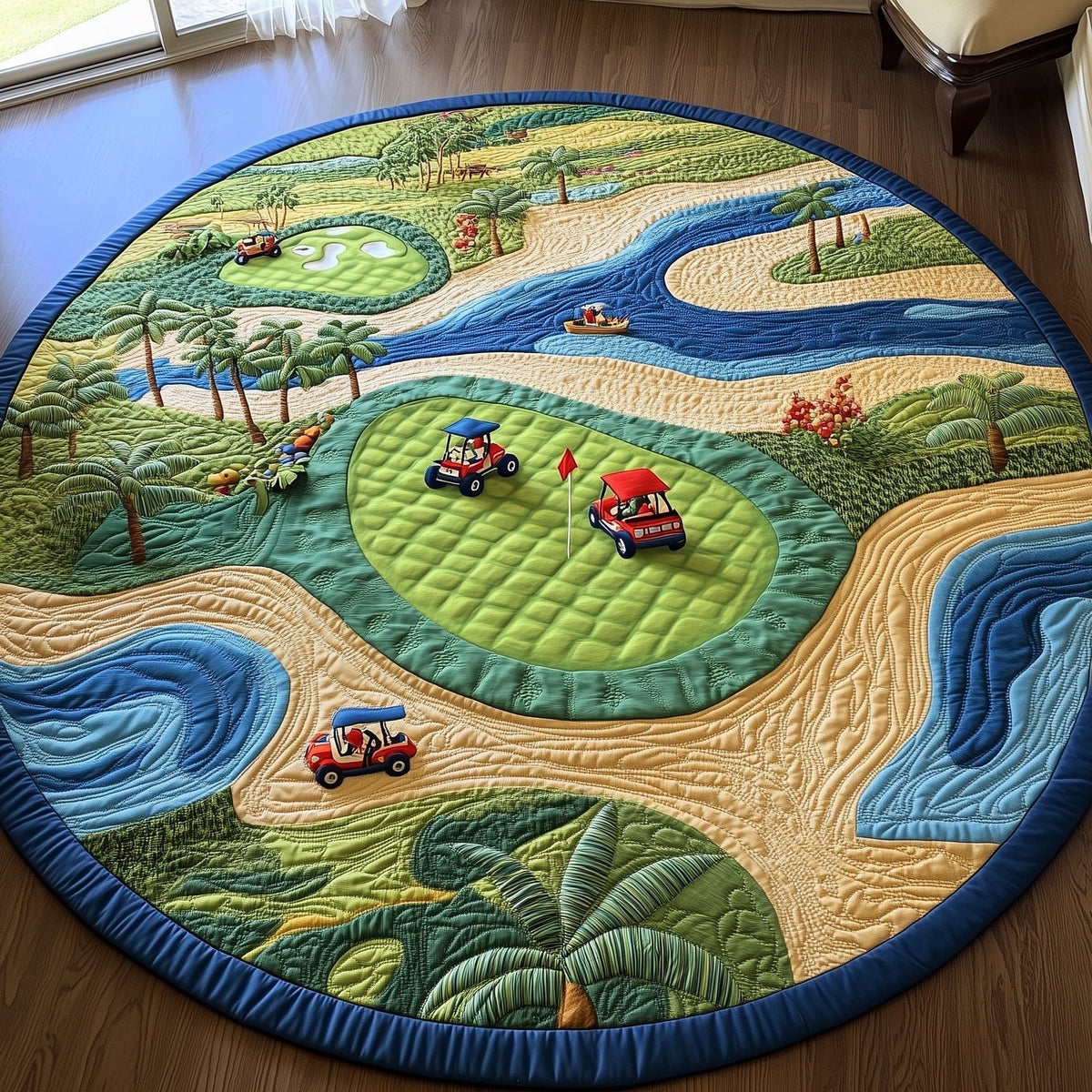 Golf Course Round Mat Rug - washable non-slip printed rug
