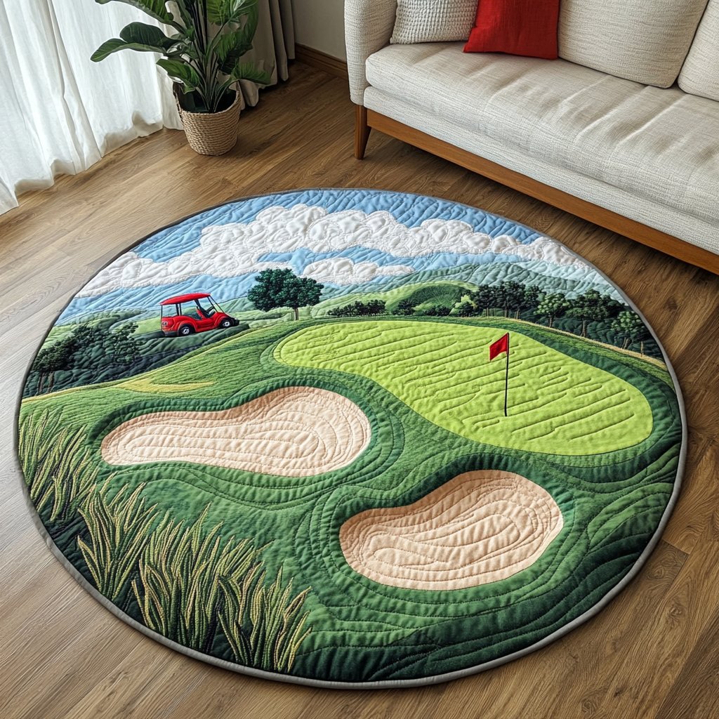 Golf Greens Round Mat Rug - washable non-slip printed rug