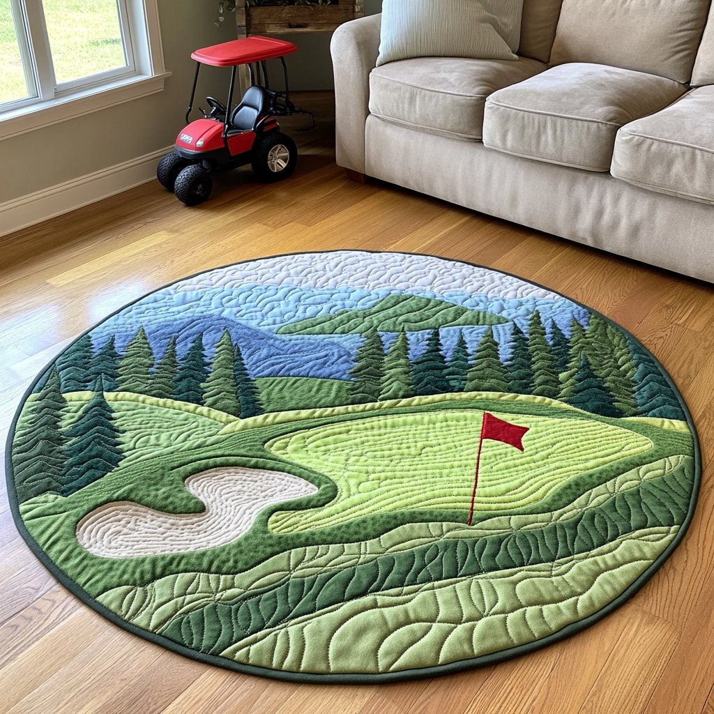 Golf Horizon Round Mat Rug - washable non-slip printed rug