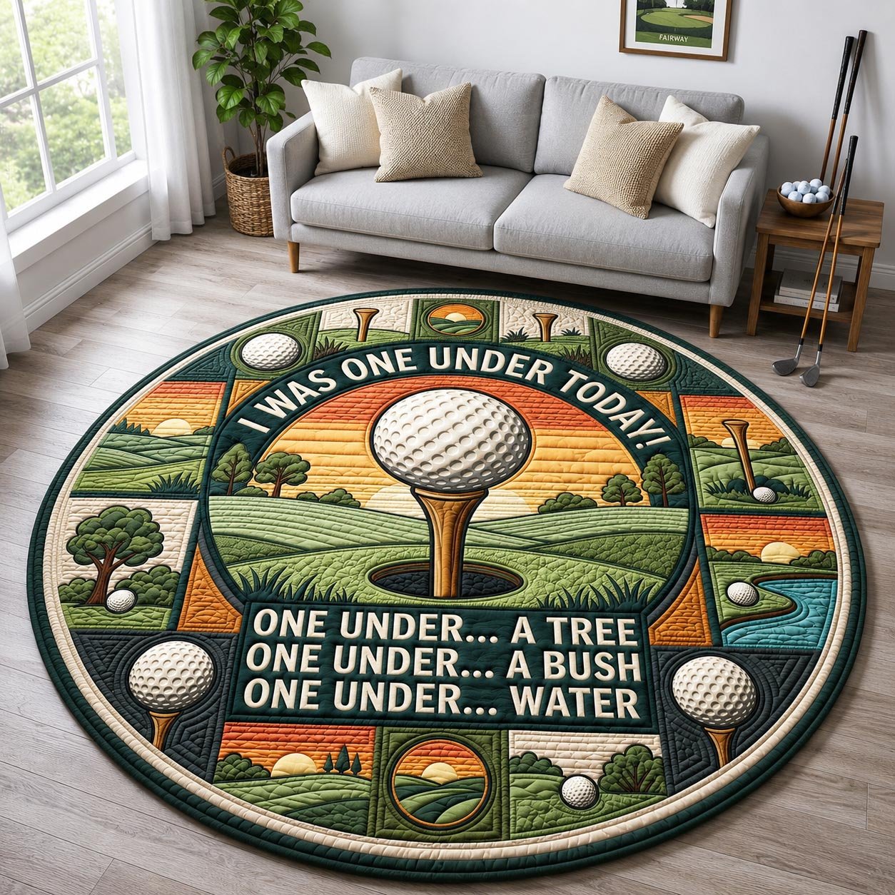 Golf One Under Round Mat Rug - Nature Design | Serene Home Decor