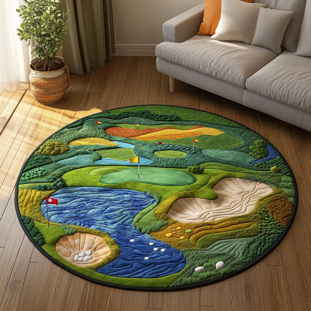 Golf Paradise Round Mat Rug - washable non-slip printed rug