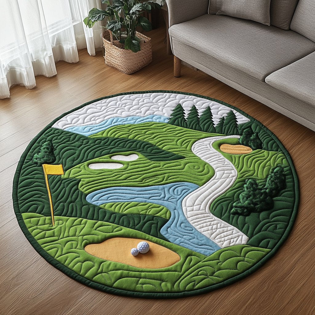 Golf Serenity Round Mat Rug - washable non-slip printed rug