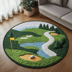 Golf Serenity Round Mat Rug - washable non-slip printed rug