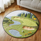 Golf View Round Mat Rug - washable non-slip printed rug